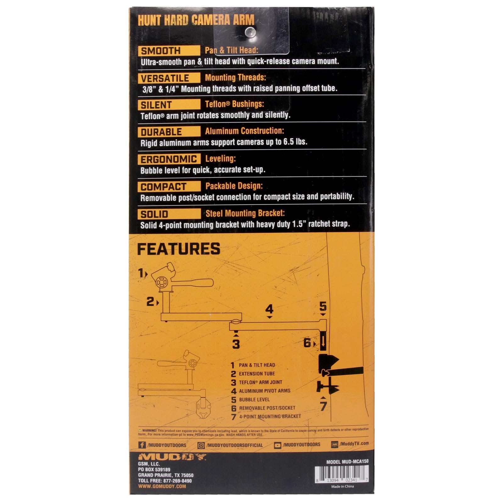 MUDDY Hunt Hard Compact Durable Aluminum Lightweight Ergonomic Portable Easy-to-Install Silent Outdoor Camera Arm | 24" Reach with Over 5 Points of Adjustment - Image 7
