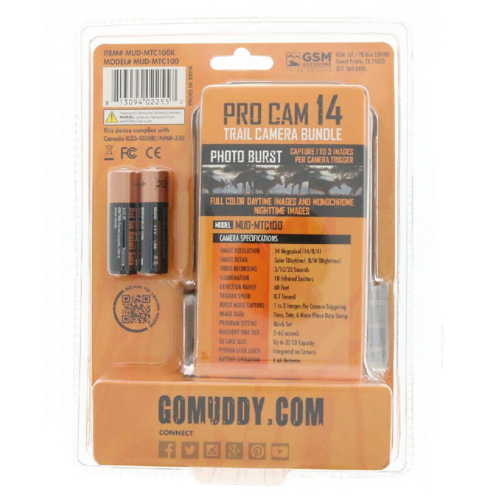 Muddy Pro Cam 14 MTC100K Combo - 14MP & 480 Video at 30FPS 0.7 Sec Trigger Speed 80ft Detection IR Range Durable Hunting Outdoor Scouting Trail Camera, AA Batteries & 16GB Memory Card Included - Image 3